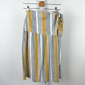 Maeve Anthropologie Laura Striped Fixed Wrap Midi Skirt Tie Blue Yellow 2